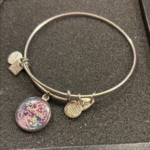 Alex and Ani Celebrate Today Silver Bangle Bracelet with Purple Charm